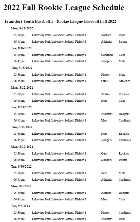 Fall Rookie 22 Schedule 1