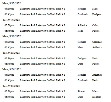 Fall Rookie 22 Schedule 2